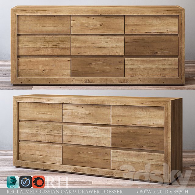 RECLAIMED RUSSIAN OAK 9-DRAWER DRESSER