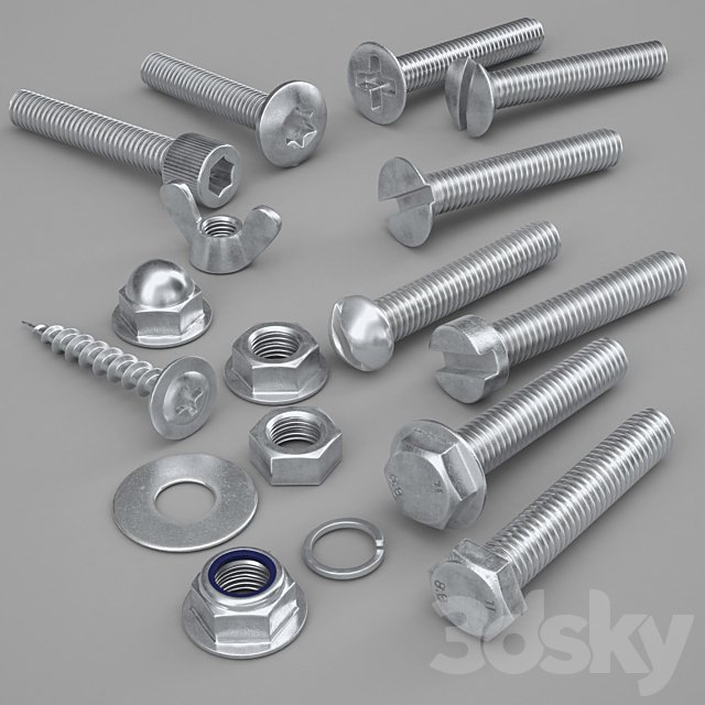 Fixing nuts, screws, bolts, washers, screws
