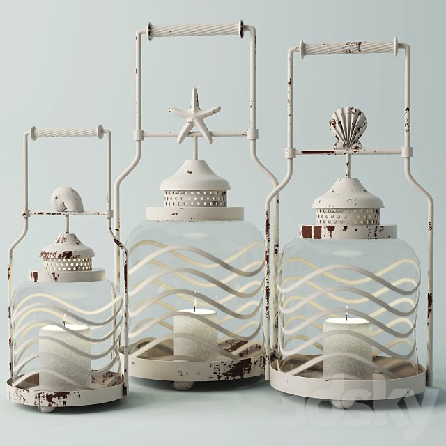 Frosted Globe Shell Lantern Set
