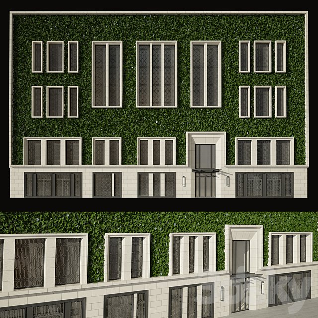 The facade of the building