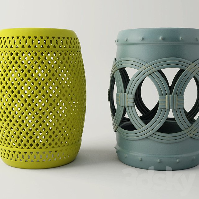 Blue and yellow garden stools
