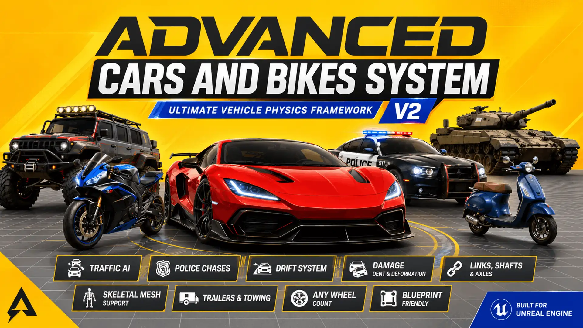 Advanced Cars And Bikes System - Vehicle Physics - Traffic AI - Drift Police